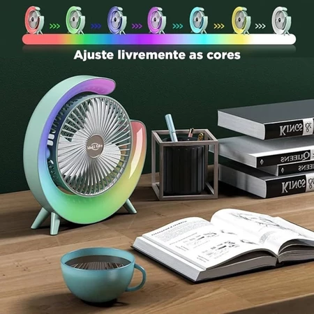 Ventilador de mesa portátil blanco con luz RGB