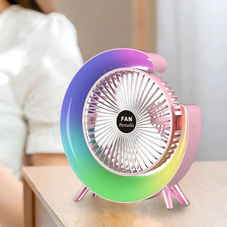 Ventilador de mesa portátil blanco con luz RGB