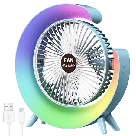 Ventilador de mesa portátil blanco con luz RGB